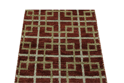 Modern Gemotrical Design Wool Hand Knotted Rug 2x4 - w5005