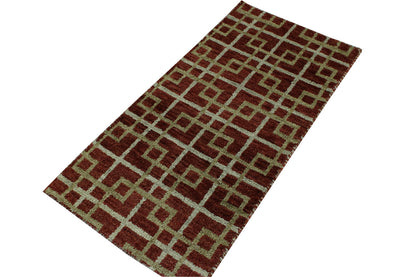 Modern Gemotrical Design Wool Hand Knotted Rug 2x4 - w5005