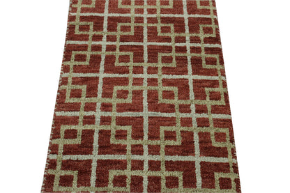 Modern Gemotrical Design Wool Hand Knotted Rug 2x4 - w5005