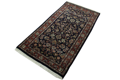 Traditional Indo Kashan Wool Hand Knotted Rug 2x4 - w2173