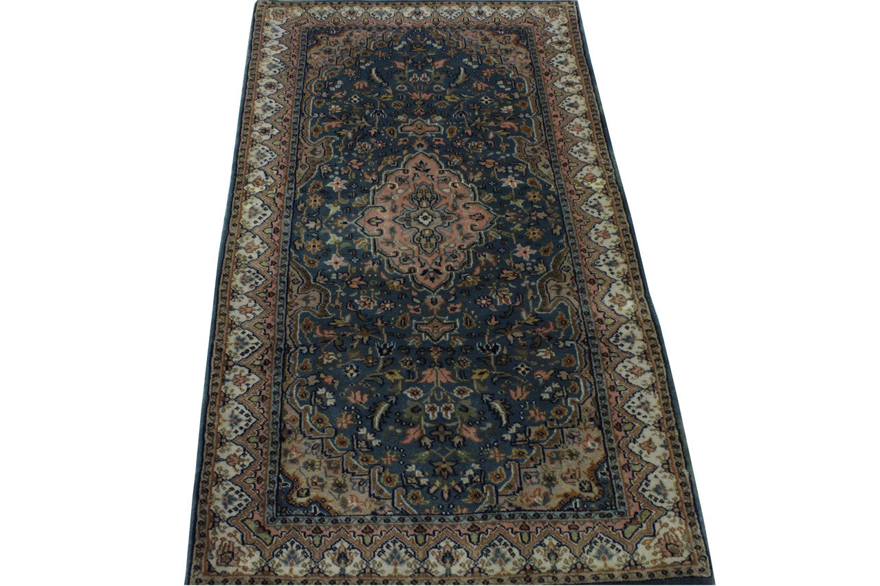 Traditional Indo Kerman Wool Hand Knotted Rug 2x4 - w2189