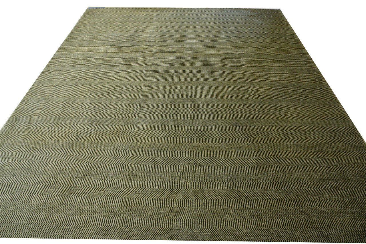 Modern Grass Design Wool Hand Loom Rug 10x13.9 -w2136