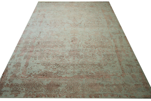 Transitional Abstract Broken Design Wool Hand Knotted Rug 10.0x14.0 -w20165