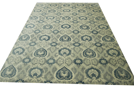 Tribal Ikat Wool Hand Knotted Rug 10.0x13.9 -b-142