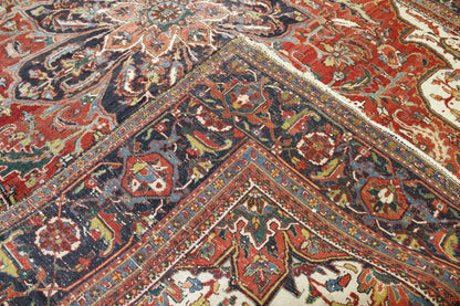 Tribal Antique Heriz Wool Hand Knotted Rug 9.6x13.6 -con-dav