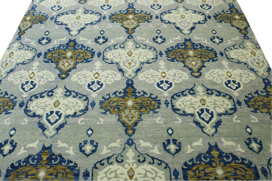Modern Ikat Wool Hand Knotted Rug 10.2x14.0 -w2143