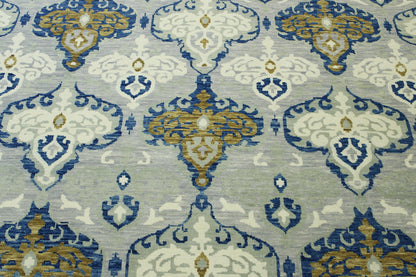 Modern Ikat Wool Hand Knotted Rug 10.2x14.0 -w2143