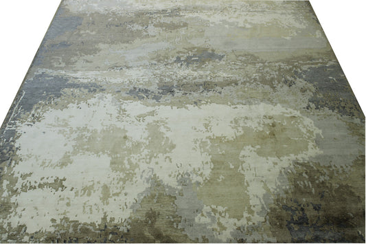 Modern Abstract Broken Design Wool Hand Knotted Rug 10.0x14.3 -w20252