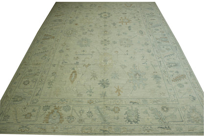 Oushak Whitewash Chobie Wool Hand Knotted Rug 10.2x13.11 -w20366