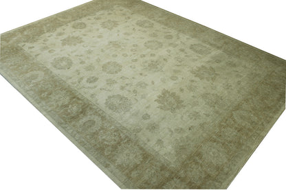 Oushak Whitewash Chobie Wool Hand Knotted Rug 9.9x12.9 -w5019