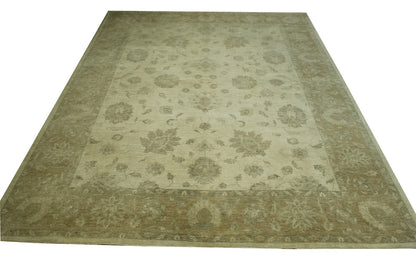 Oushak Whitewash Chobie Wool Hand Knotted Rug 9.9x12.9 -w5019