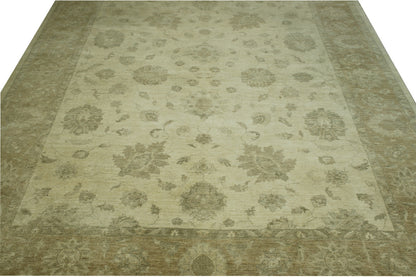 Oushak Whitewash Chobie Wool Hand Knotted Rug 9.9x12.9 -w5019