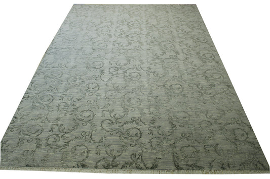 Transitional Leaf Design Wool Hand Knotted Rug 9.10x13.8 -w2139