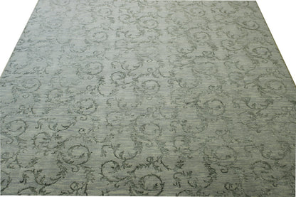 Transitional Leaf Design Wool Hand Knotted Rug 9.10x13.8 -w2139