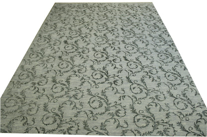 Transitional Leaf Design Wool Hand Knotted Rug 9.10x13.8 -w2139