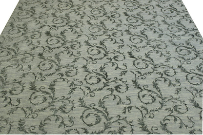 Transitional Leaf Design Wool Hand Knotted Rug 9.10x13.8 -w2139