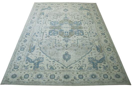 Tribal Silverwash Heriz Design Viscose Hand knotted Rug 9x12 - w2337