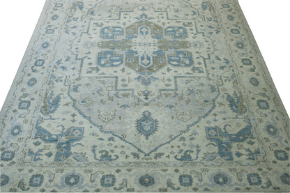 Tribal Silverwash Heriz Design Viscose Hand knotted Rug 9x12 - w2337