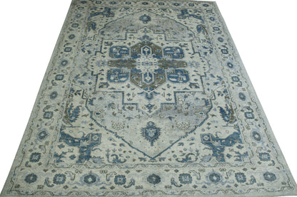 Tribal Silverwash Heriz Design Viscose Hand knotted Rug 9x12 - w2337