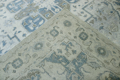 Tribal Silverwash Heriz Design Viscose Hand knotted Rug 9x12 - w2337