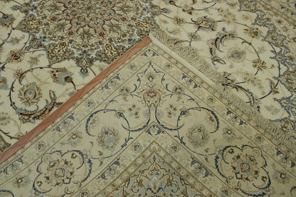 Traditional Super Fine Nain Wool/silk Hand knotted Rug 9x12 - w3062