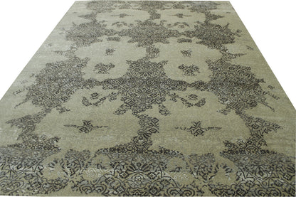 Transitional Abstract Ikat Design Wool/silk Hand knotted Rug 9x12 - w2024