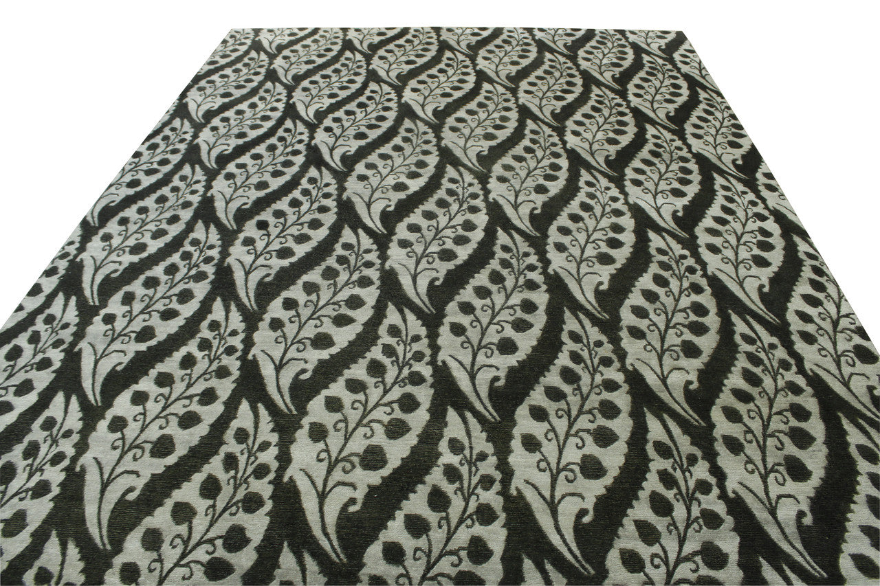 Modern Ikat Design Wool/silk Hand knotted Rug 9x12 - w2004