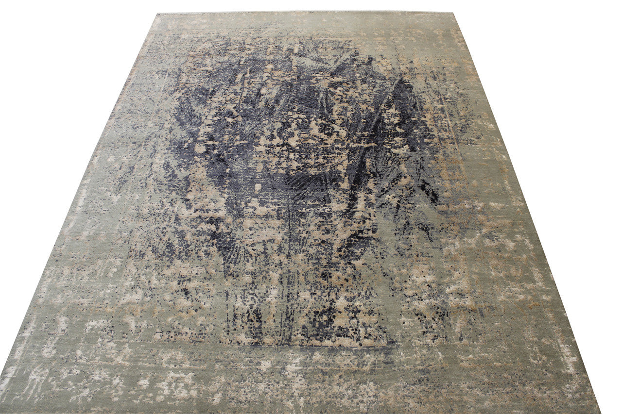 Transitional Abstract Broken Design Wool/silk Hand knotted Rug 9x12 - w2070