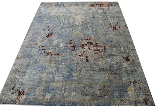 Transitional Abstract Broken Design Wool/silk Hand knotted Rug 9x12 - w2071