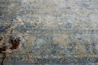 Transitional Abstract Broken Design Wool/silk Hand knotted Rug 9x12 - w2071