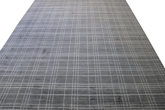Modern Block Design Wool Hand knotted Rug 9x12 - w2131