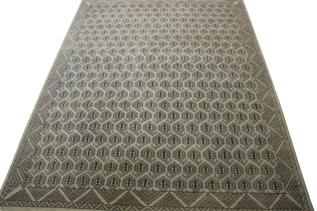Oushak Silverwash Paisley Design Wool Hand knotted Rug 9x12 - w20044