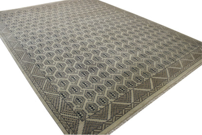 Oushak Silverwash Paisley Design Wool Hand knotted Rug 9x12 - w20044