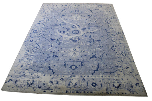 Transitional Abstract Distress Design Wool/silk Hand knotted Rug 9x12 - w3112
