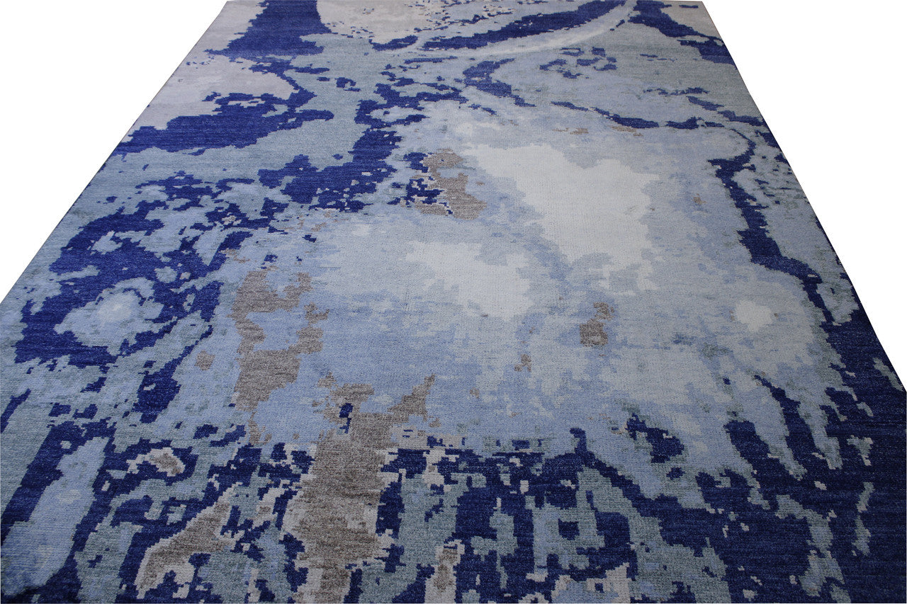 Modern Abstract Distress Design Viscose Hand knotted Rug 9x12 -w2331