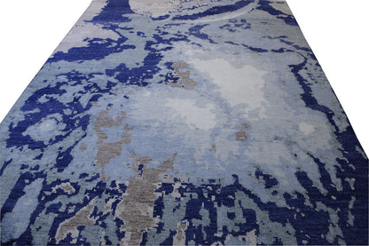 Modern Abstract Distress Design Viscose Hand knotted Rug 9x12 -w2331