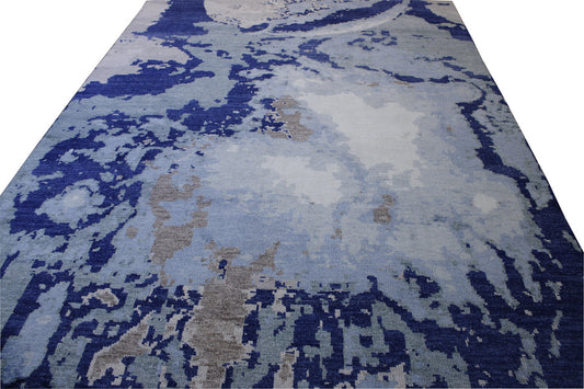 Modern Abstract Distress Design Viscose Hand knotted Rug 9x12 -w2331