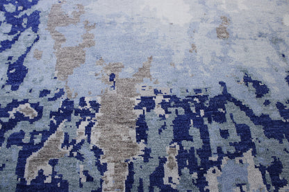 Modern Abstract Distress Design Viscose Hand knotted Rug 9x12 -w2331