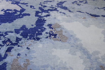 Modern Abstract Distress Design Viscose Hand knotted Rug 9x12 -w2331