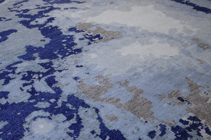 Modern Abstract Distress Design Viscose Hand knotted Rug 9x12 -w2331