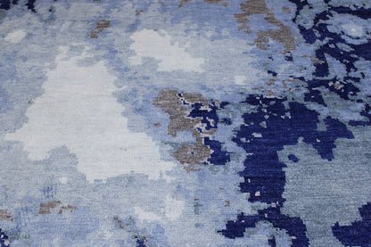 Modern Abstract Distress Design Viscose Hand knotted Rug 9x12 -w2331