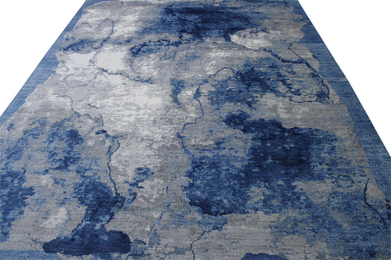 Modern Abstract Distress Design Viscose Hand knotted Rug 9x12 -w2335