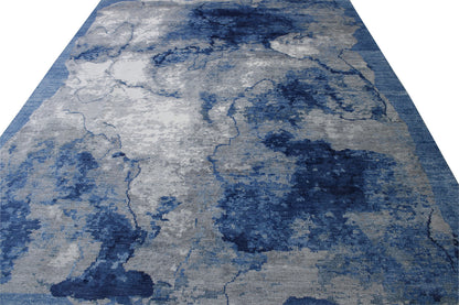 Modern Abstract Distress Design Viscose Hand knotted Rug 9x12 -w2335