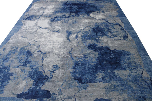 Modern Abstract Distress Design Viscose Hand knotted Rug 9x12 -w2335