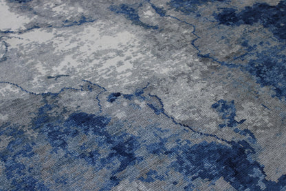 Modern Abstract Distress Design Viscose Hand knotted Rug 9x12 -w2335