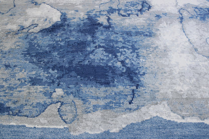 Modern Abstract Distress Design Viscose Hand knotted Rug 9x12 -w2335