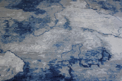 Modern Abstract Distress Design Viscose Hand knotted Rug 9x12 -w2335