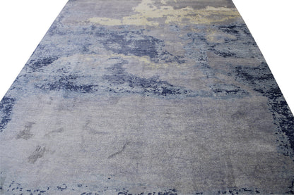 Modern Abstract Distress Design Viscose Hand knotted Rug 9x12 -w2340