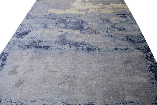 Modern Abstract Distress Design Viscose Hand knotted Rug 9x12 -w2340