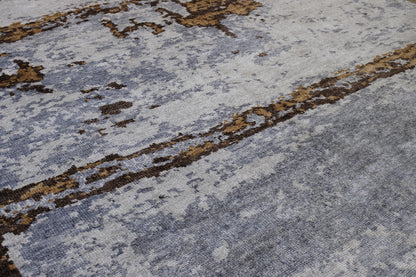 Modern Abstract Distress Design Viscose Hand knotted Rug 9x12 -w2341